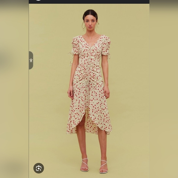 C/MEO Collective Dresses & Skirts - C/MEO Collective Red and Cream Puff Sleeve Sundress